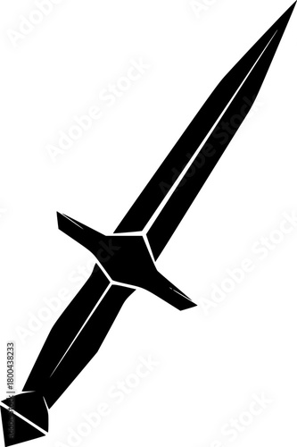 Single Black Dagger Sharp and Intimidating on Plain White Background
