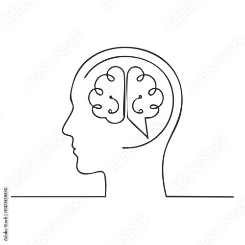 Continuous Line Art of Human Head Profile with Stylized Brain Inside
