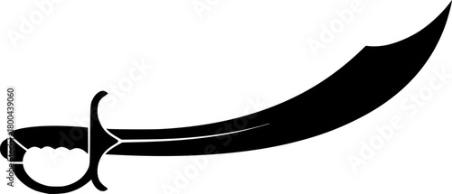 Elegant black scimitar weapon silhouette, isolated against a white background.
