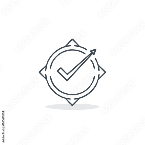 Checkmark in a directional circle symbol for success and accurate choice