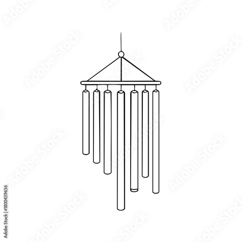 Wind chime outline illustration. Decorative hanging chime with cylindrical chimes.