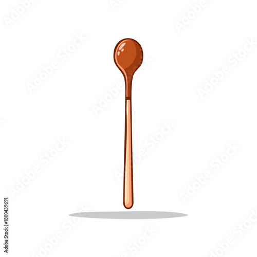 Cute brown long handle stirring spoon kitchen utensil graphic vector illustration