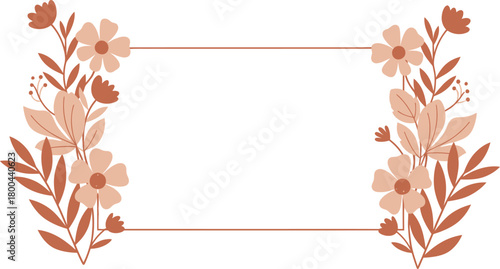 Elegant floral frame with delicate blossoms and leaves in muted earthy tones, perfect for invitations and decorative designs