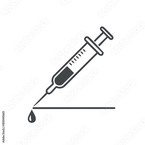 Medical syringe icon with droplet, illustration of vaccination
