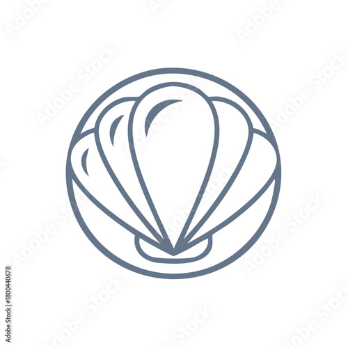 Scallop shell line art icon in a circle minimalist vector illustration