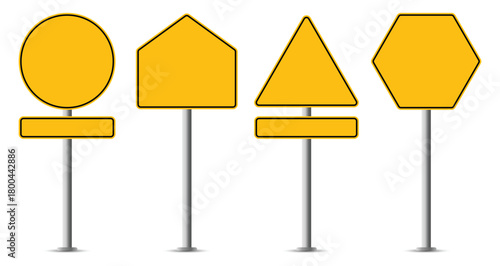 Realistic yellow road sign set vector