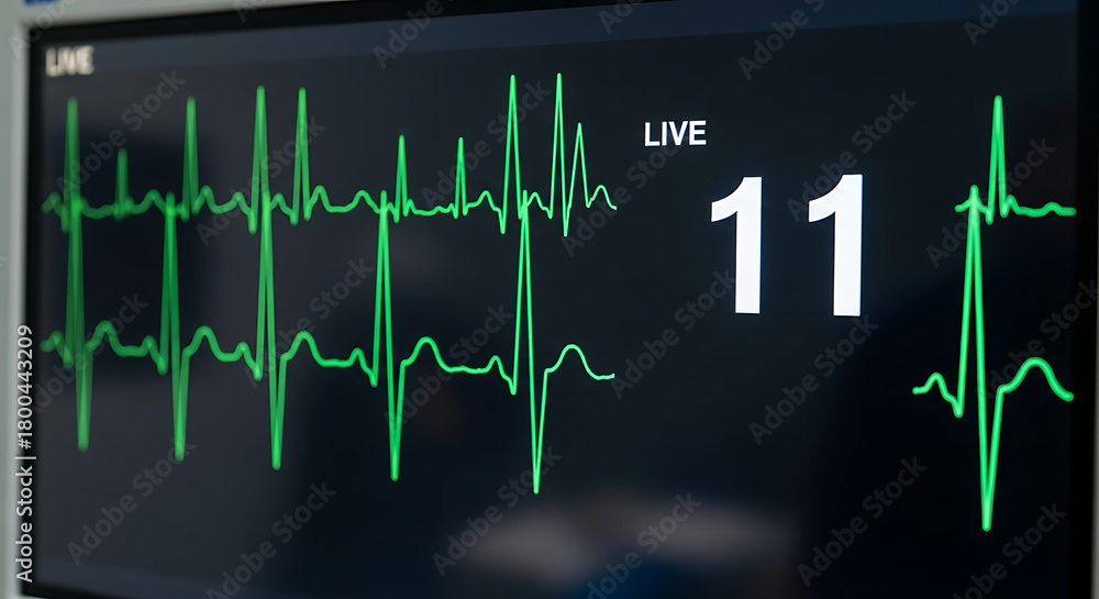 Obraz premium Closeup of a medical monitor displaying a live heart rate reading of 11