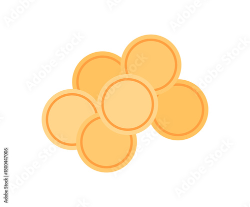 Cartoon style gold coins for games. Circular gold money pieces often linked to hobby and casino fun. Perfect for boardgame concepts, entertaining leisure activities or playful recreation. Flat and