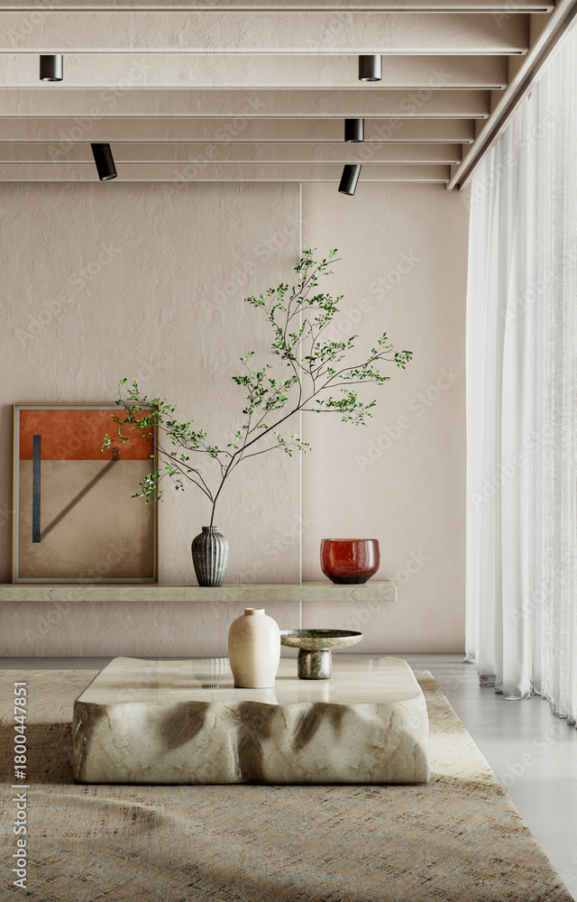 Naklejka premium Large luxury modern bright interiors Living room mockup illustration 3D rendering image