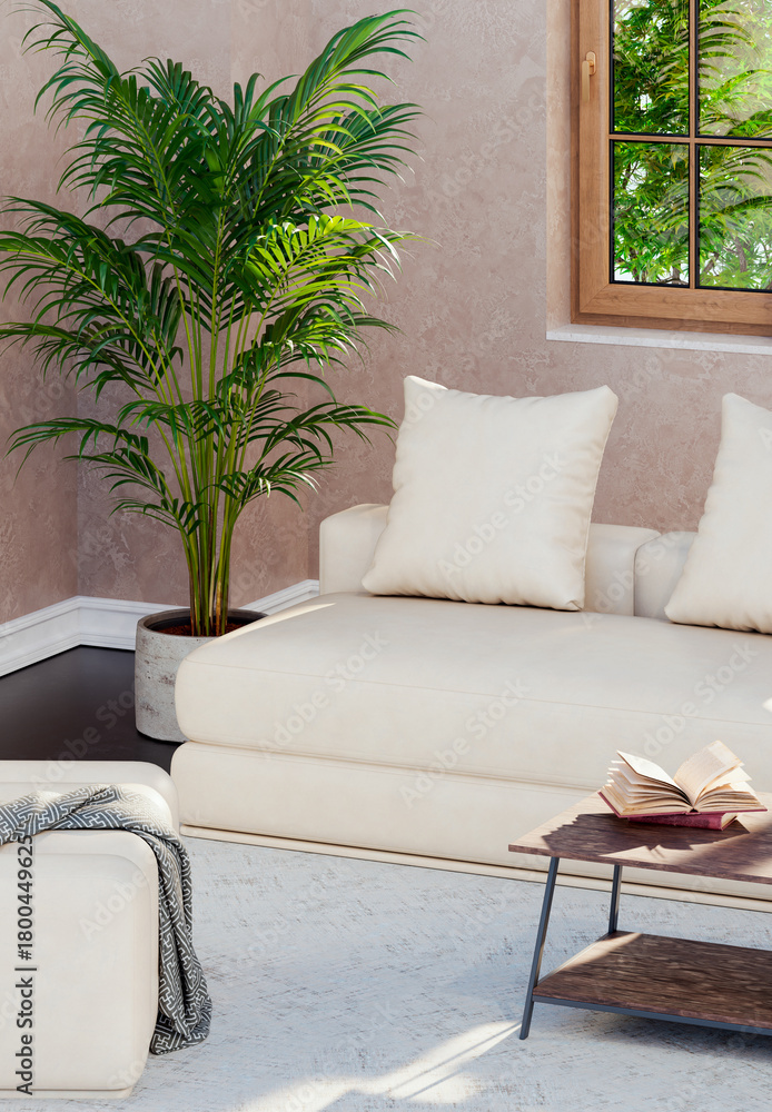 Naklejka premium Large luxury modern bright interiors Living room mockup illustration 3D rendering image