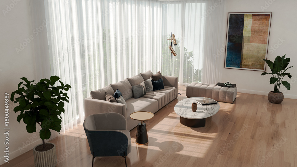 Naklejka premium Large luxury modern bright interiors Living room mockup illustration 3D rendering image