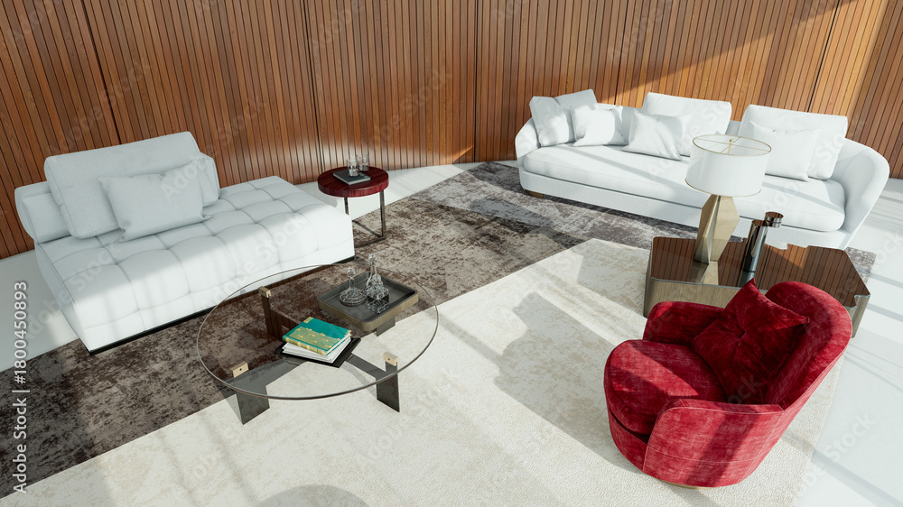 Naklejka premium Large luxury modern bright interiors Living room mockup illustration 3D rendering image