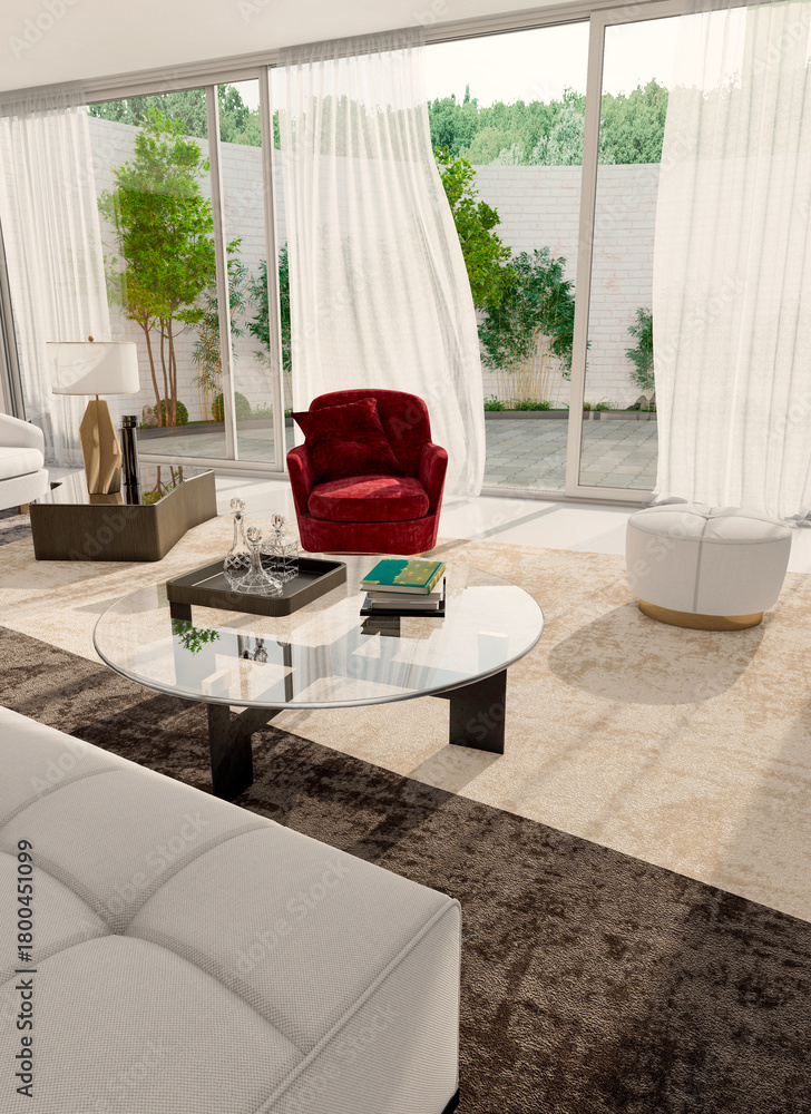 Fototapeta premium Large luxury modern bright interiors Living room mockup illustration 3D rendering image