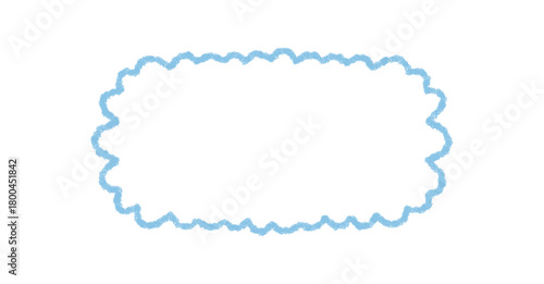 Groovy crayon wavy rectangle outline border in blue as retro scallop cartoon frame and sketch element. Graphic chalk style adds y2k background for vintage or modern playful creative art.