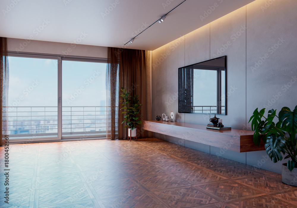 Naklejka premium Large luxury modern bright interiors Living room mockup illustration 3D rendering image