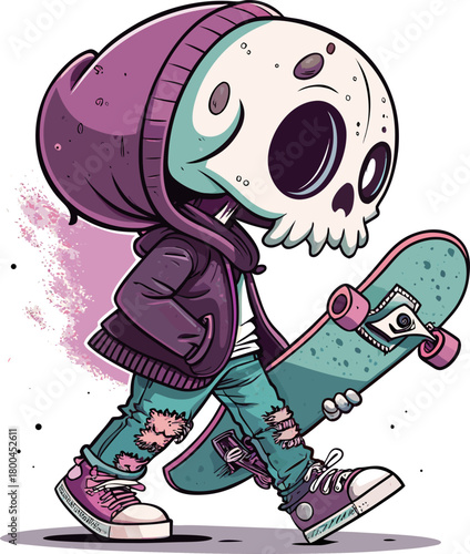 Hoodie skeleton riding skateboard with cool street style