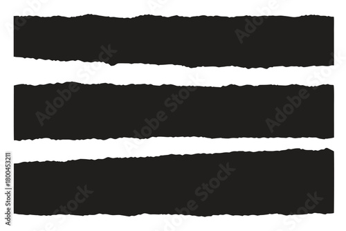 Black Torn and Ripped Paper Pieces. Jagged Edges, Textured Strips, and Vector Design Elements for Creative Projects
