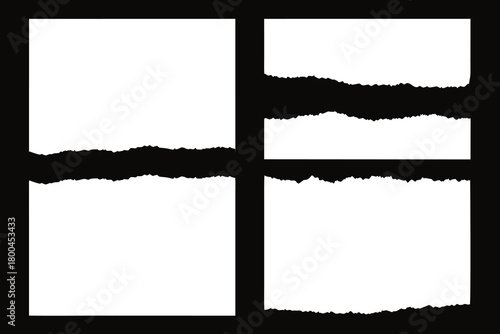 Ripped Paper Strips and Jagged Borders. Torn Paper Tops, Headline Bands, Calligraphy Borders, and Cut Edge Vector Elements