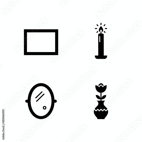 Elegant Decor Icons Frame, Candle, Mirror, and Vase Line Art