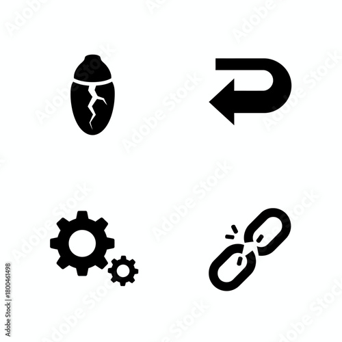 Vector Icons Set Regeneration, Redo, Gear, and Broken Link in Bold Black