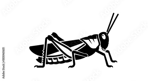Stylized black silhouette of a jumping grasshopper, capturing the essence of insect life and representing concepts of nature's resilience and adaptability through a clean graphic design