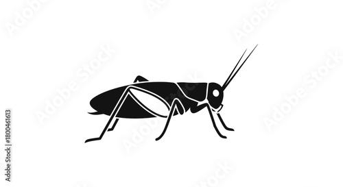 Simple Black Silhouette of a Cricket on a White Background, Representing Insect Life and Nature