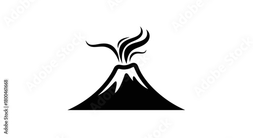 Minimalist illustration of a volcano in full eruption, spewing smoke and ash into the sky, embodying the immense power of nature and raw geological force