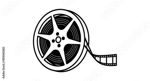 Vintage film reel icon, symbolizing cinema and movie production, a classic representation of the art of filmmaking