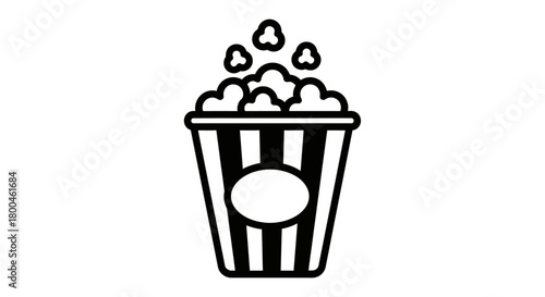 Simple line art vector icon of a classic striped popcorn box, a symbol for cinema, movie night, and entertainment snacks