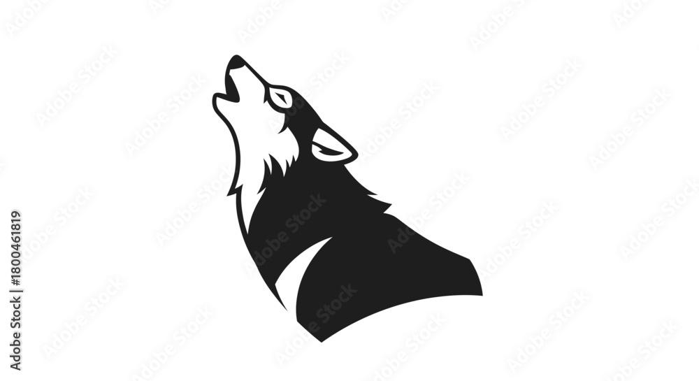 Εκτύπωση καμβά Black wolf howling illustration symbol, representing wild nature and primal inst