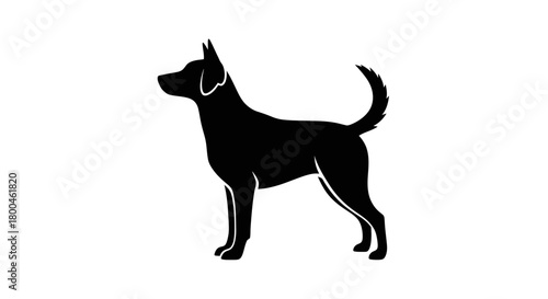 Black silhouette of a standing dog vector illustration for pet-related designs, animal logos, and canine companionship concepts representing loyalty and friendship