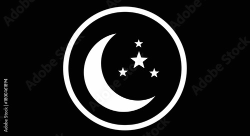 Crescent Moon and Stars in a Circle Celestial Night Icon