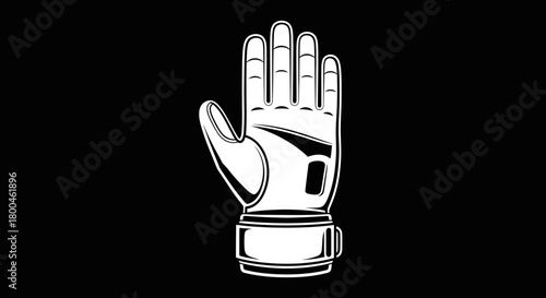 Stylized white racing glove icon in a stop gesture, isolated on a black background, representing motorsport and safety