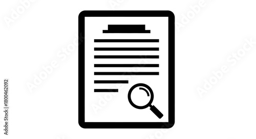 Document analysis icon with magnifying glass for research and inspection