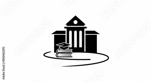 Vector illustration of an academic institution logo, with a graduation hat and books, symbolizing scholarship, study, and educational success