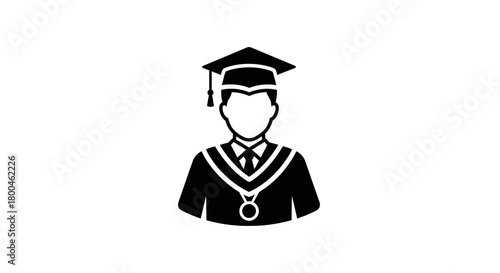 Illustration of a Graduate in Black and White Symbol of Education, Achievement, and Ceremony