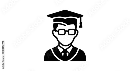Graduate Student Silhouette Icon of Academic Achievement and Higher Education