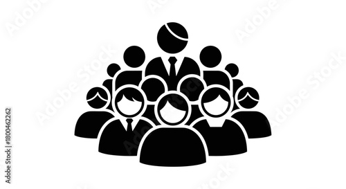 Minimalist icon depicting a business leader and their team, symbolizing management, corporate structure, and organizational hierarchy