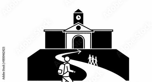 Journey to Academia A Black and White Illustration of Education, School, and Students
