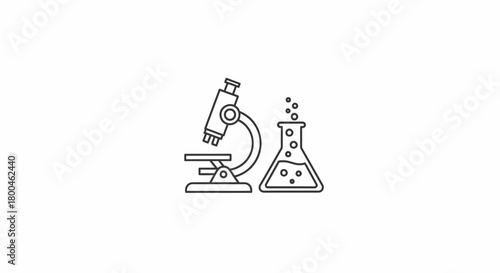 Lab Equipment Outline Icon Microscope and Flask Illustration