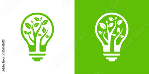 lightbulb leaf logo. light bulb and plant logo design element created in line and minimalist style