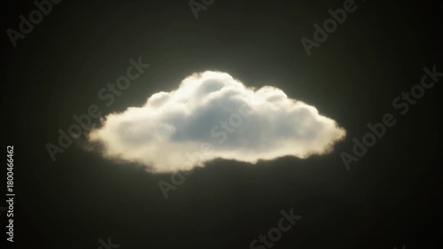 A single cloud illuminated by sunlight against a dark background, creating a dramatic visual