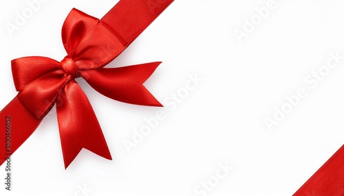 Red Ribbon With Red Bow On Top Left Corner Transparent And White Background Png Image