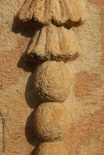 stone wall ornament on colonial church in saban, quintana roo, mexico