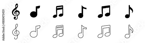 musical notes vector set. Black and Line notes with treble clef. 