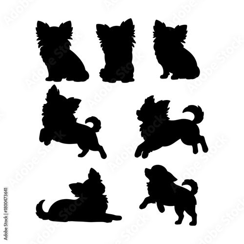 Various silhouettes of playful chihuahuas captured in different poses and actions on a plain background