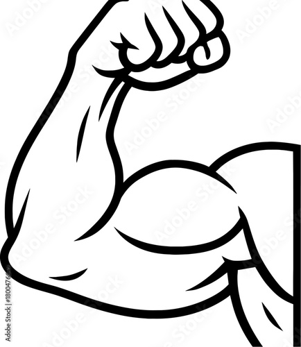 Strong arm flexing showing biceps muscle strength and fitness in a bold black and white illustration