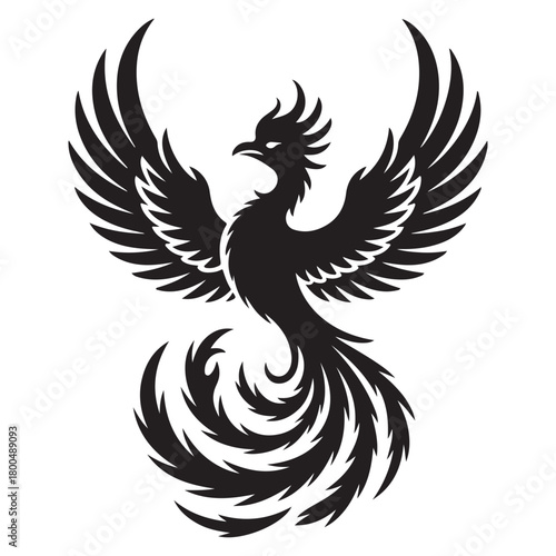 Stylized black silhouette of a mythical phoenix bird