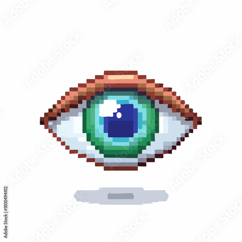 Pixelated Eye with Green Iris and Brown Eyelids Digital Art.
