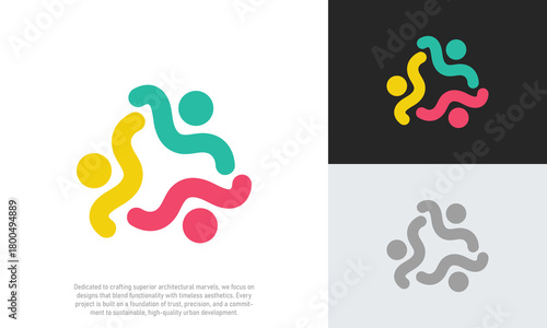 Abstract Teamwork Collaboration Logo - Colorful Community Connection & Partnership Symbol